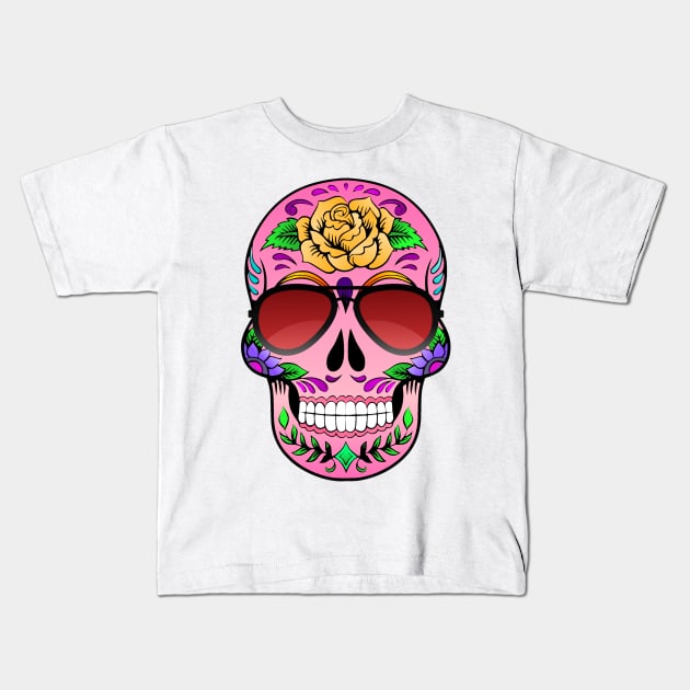 Sugar Skull - In Sunglasses - Pinks. Kids T-Shirt by OriginalDarkPoetry